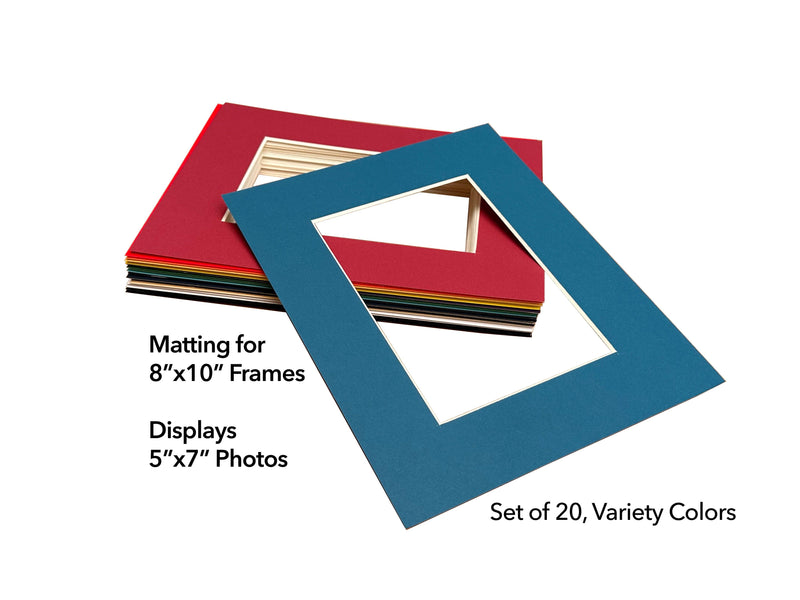 Set of 20 - 8x10 Picture Frame Matting for Display 5x7 Photo - Variety Colors - sfDisplay.com