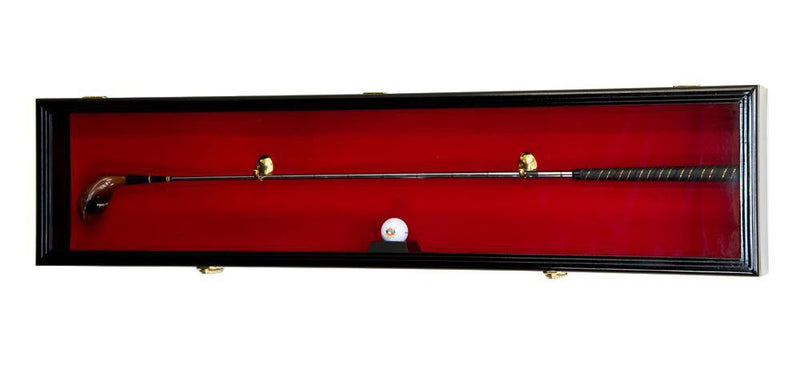 1-2 Golf Clubs Display Case Cabinet Shadowbox - Black Red Background - sfDisplay.com