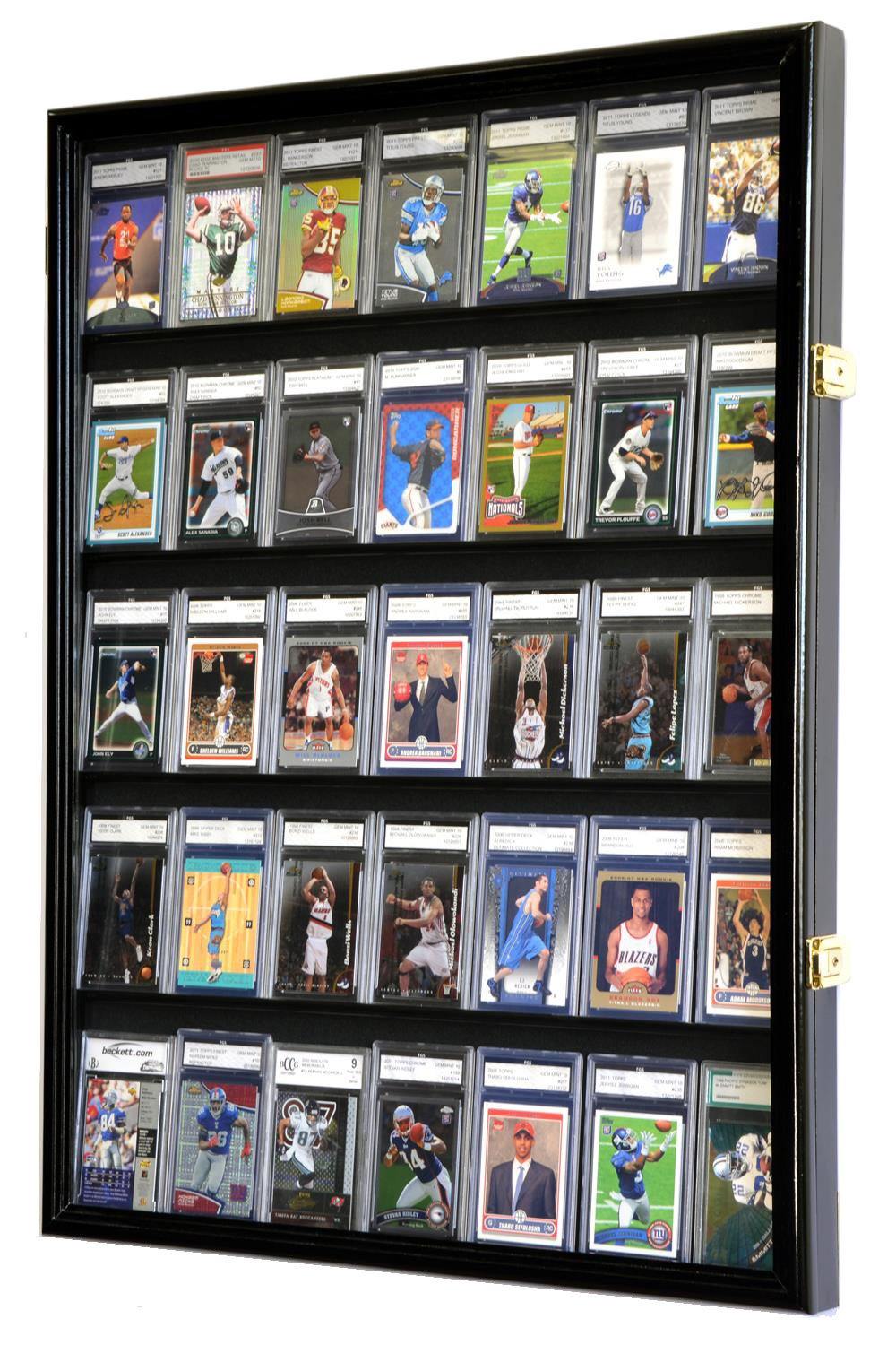 35 Graded Sport/Collectible Trading Card Display Case Cabinet Black 35 Graded Sport/Collectible Trading Card Display Case Cabinet Black