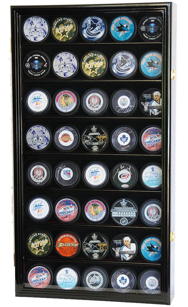 40 Hockey Puck Display Case Cabinet Walnut
