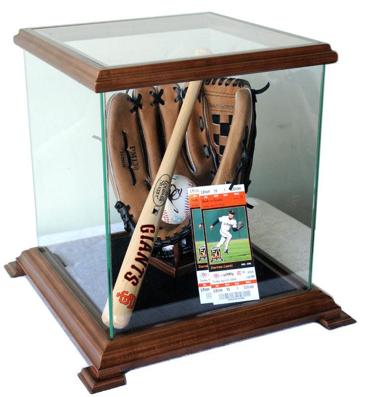 Glass Display Case (for Basketball, Soccer Ball, Football, Baseball Glove, Helmets and more) Walnut Glass Display Case (for Basketball, Soccer Ball, Football, Baseball Glove, Helmets and more) Walnut