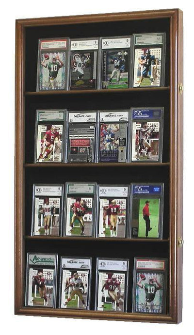 16 Graded Sport/Collectible Trading Card Display Case Cabinet Walnut