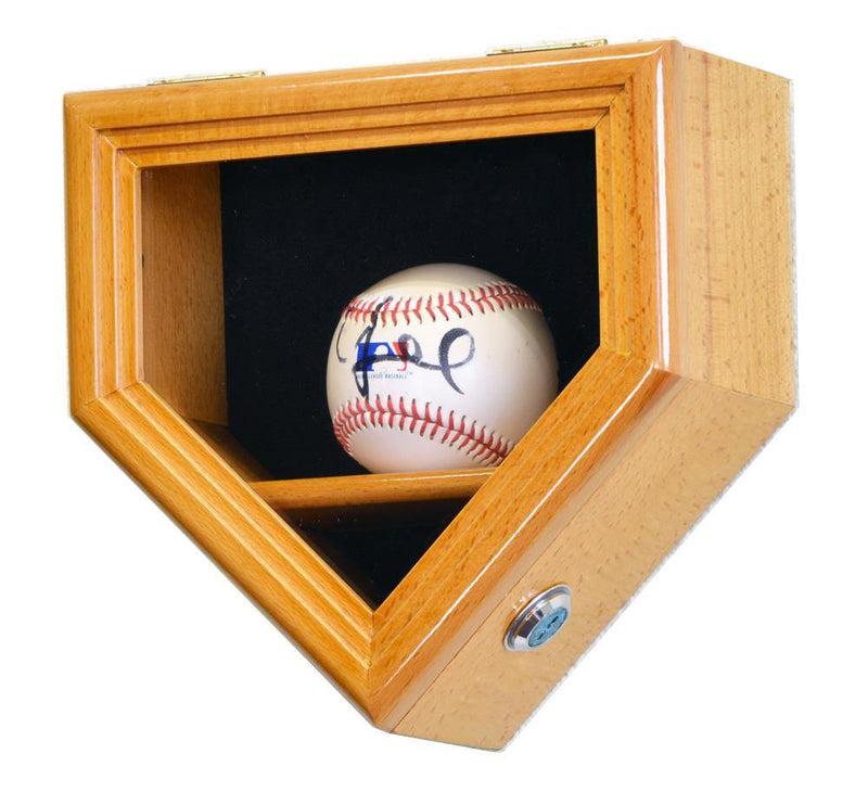 1 Baseball Ball Display Case Cabinet - Home Plate Shaped - Oak - sfDisplay.com