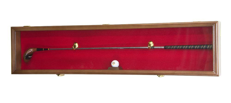 1-2 Golf Clubs Display Case Cabinet Shadowbox - Walnut Red Background - sfDisplay.com