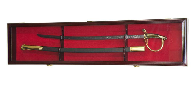 1 Sword and Scabbard Display Case Cabinet - Cherry Red Background - sfDisplay.com