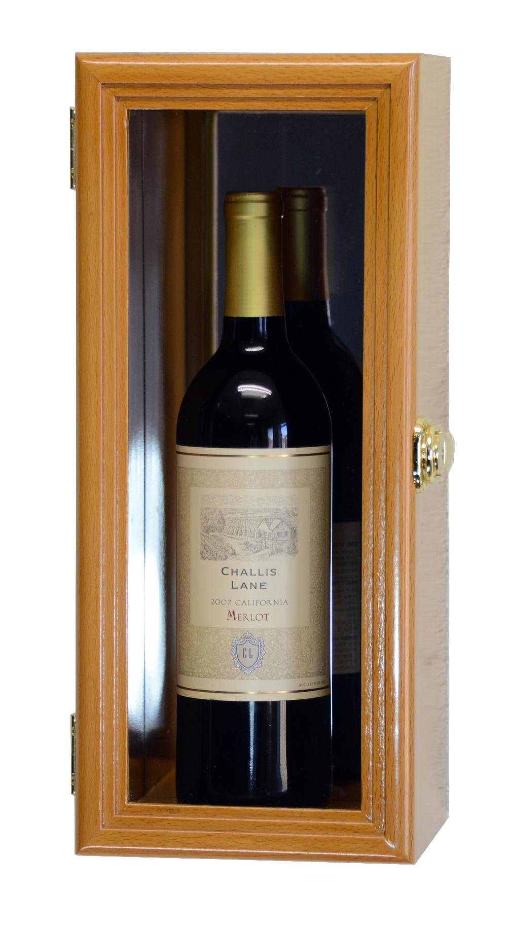Single Wine / Champagne Bottle Display Case Cabinet Oak