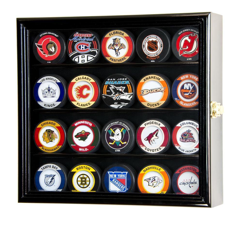 20 Hockey Puck Display Case Cabinet Black