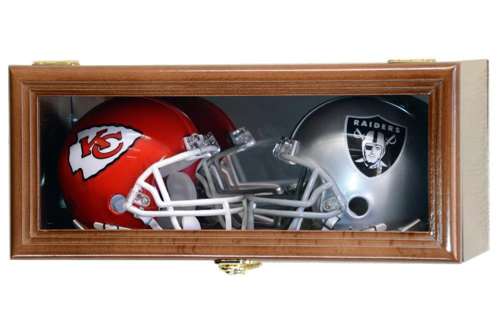 double football helmet case 2 Mini Helmet Display Case Cabinet (Mirror Back) Walnut