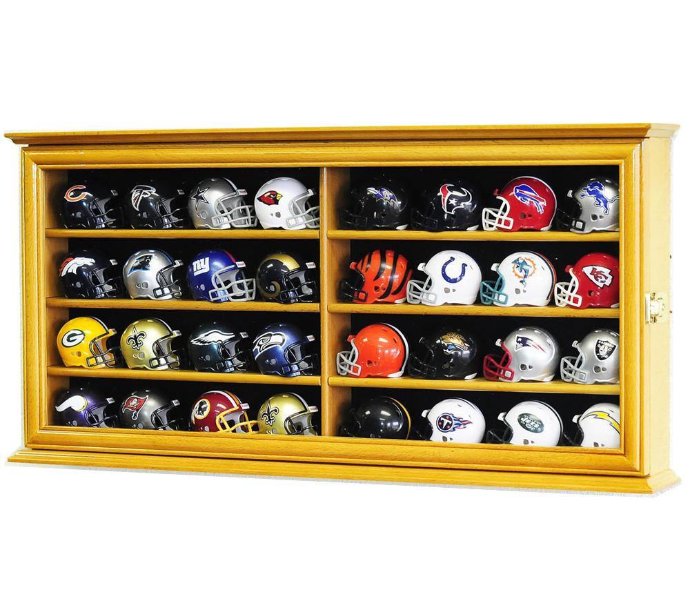 32 Pocket Pro Mini Helmet Display Case Cabinet Cherry