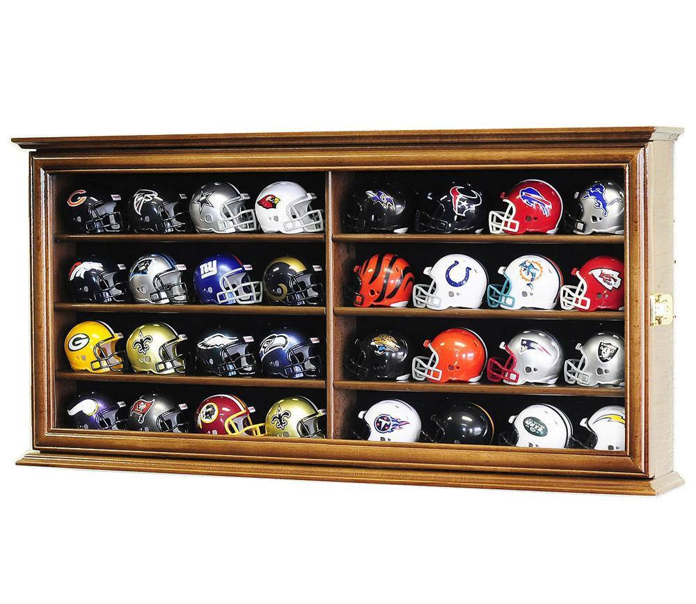 32 Pocket Pro Mini Helmet Display Case Cabinet Walnut