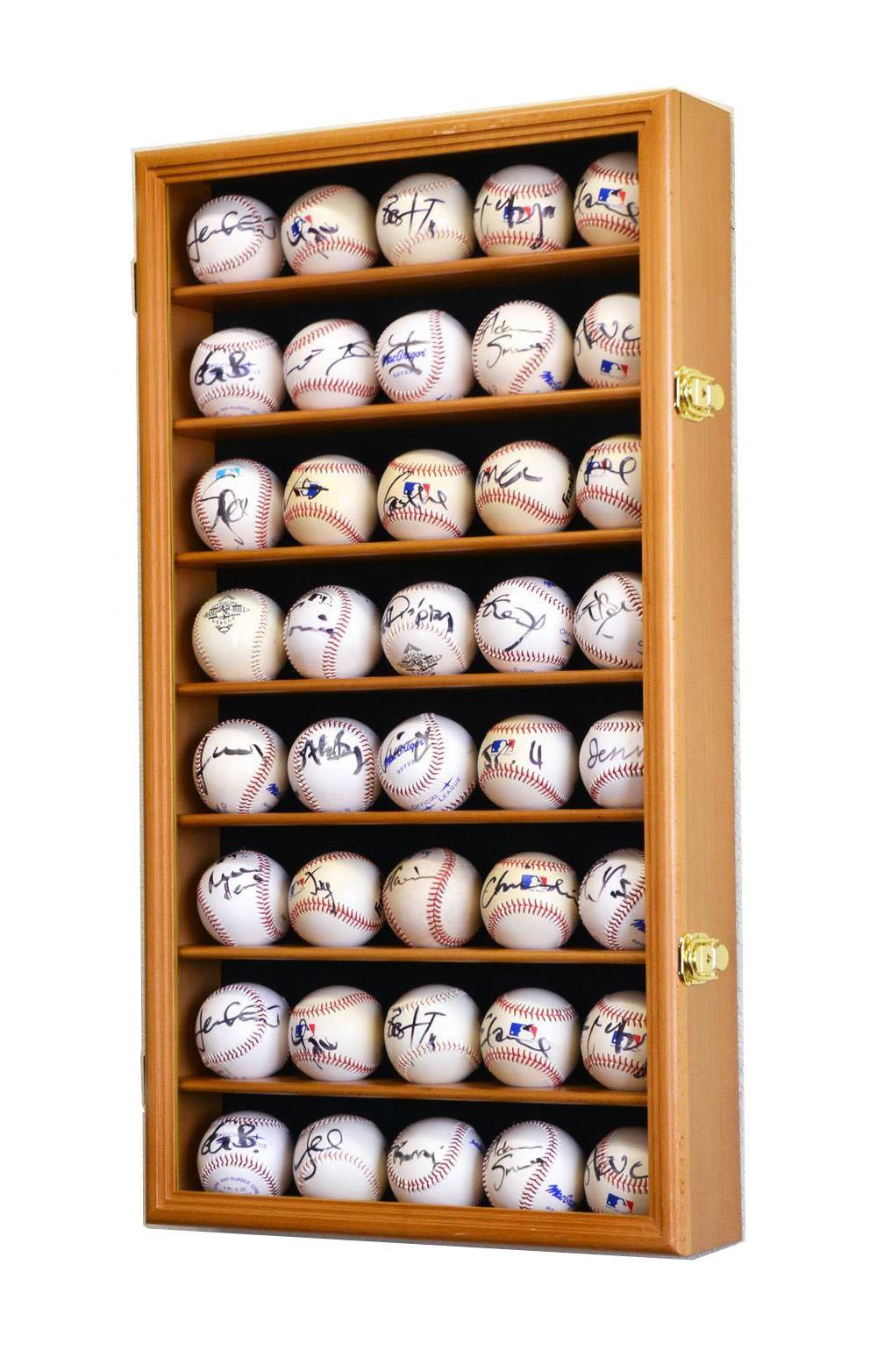 40 Baseball Ball Display Case Cabinet Cherry