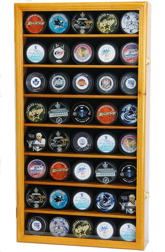 40 Hockey Puck Display Case Cabinet Walnut 40 Hockey Puck Display Case Cabinet Walnut