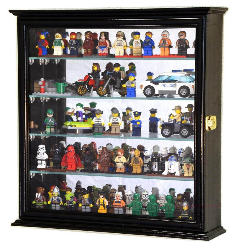 4 Adjustable Shelves Mirror Back Lego Men Minifigures / Legos Figurines Display Case Cabinet - sfDisplay.com