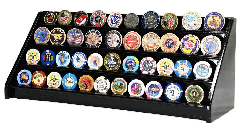 64-Coin Casino Chip Display Case - Lockable Wall Cabinet With UV Protection & Felt Backing