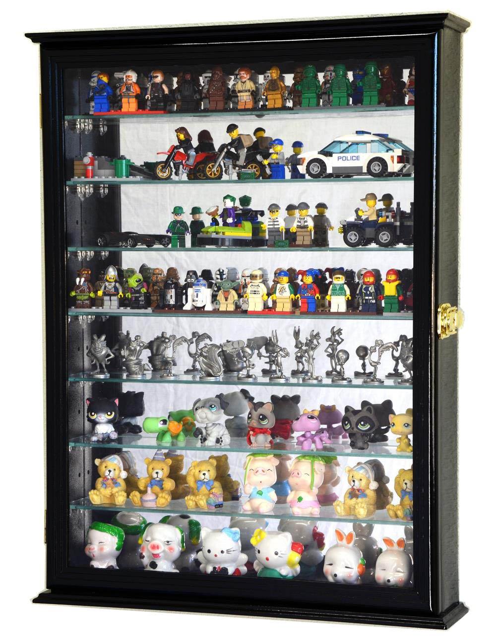 7 Adjustable Shelves Mirror Back Mini Figures Miniatures Figurines Display Case Cabinet Oak