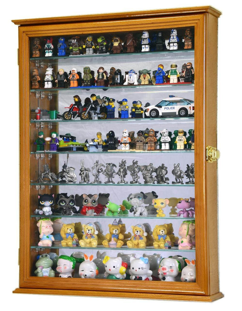 7 Adjustable Shelves Mirror Back Mini Figures / Miniatures / Figurines Display Case Cabinet - sfDisplay.com