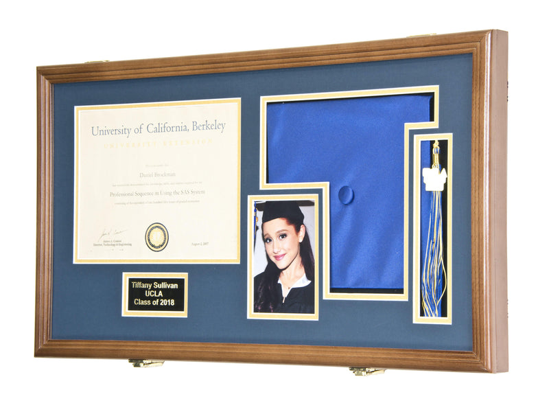 Large Diploma, Graduation Tassel, and Cap Display Cabinet (w/ Custom Matting Colors) - sfDisplay.com
