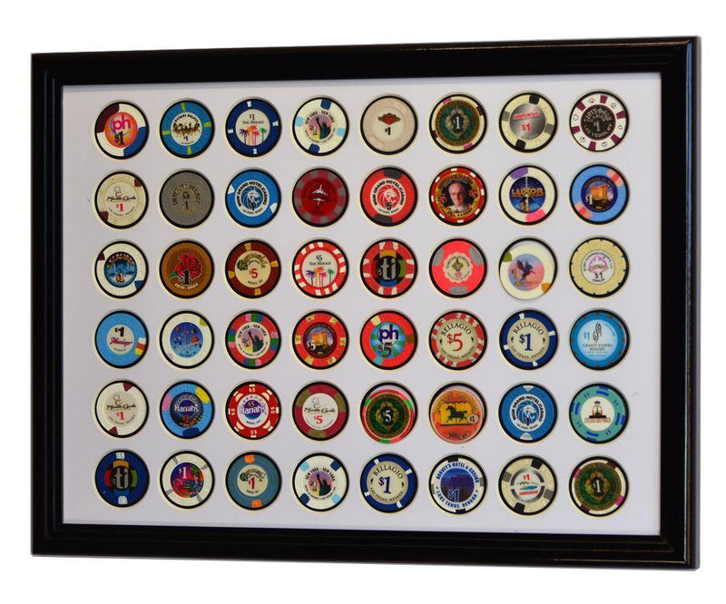 48 Casino Chip / Poker Coin Display Frame  (with Custom Matting Insert) - sfDisplay.com