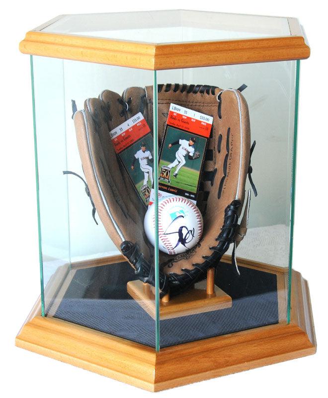 Hexagon Glass Display Case (for Basketball, Soccer Ball, Football, Baseball Glove, Helmets and more) - sfDisplay.com