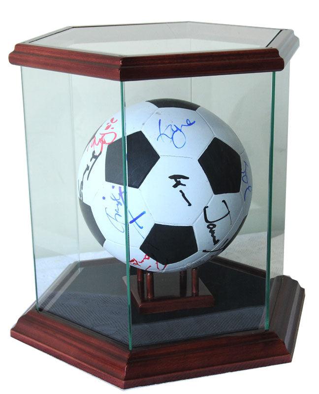Hexagon Glass Display Case (for Basketball, Soccer Ball, Football, Baseball Glove, Helmets and more) - sfDisplay.com