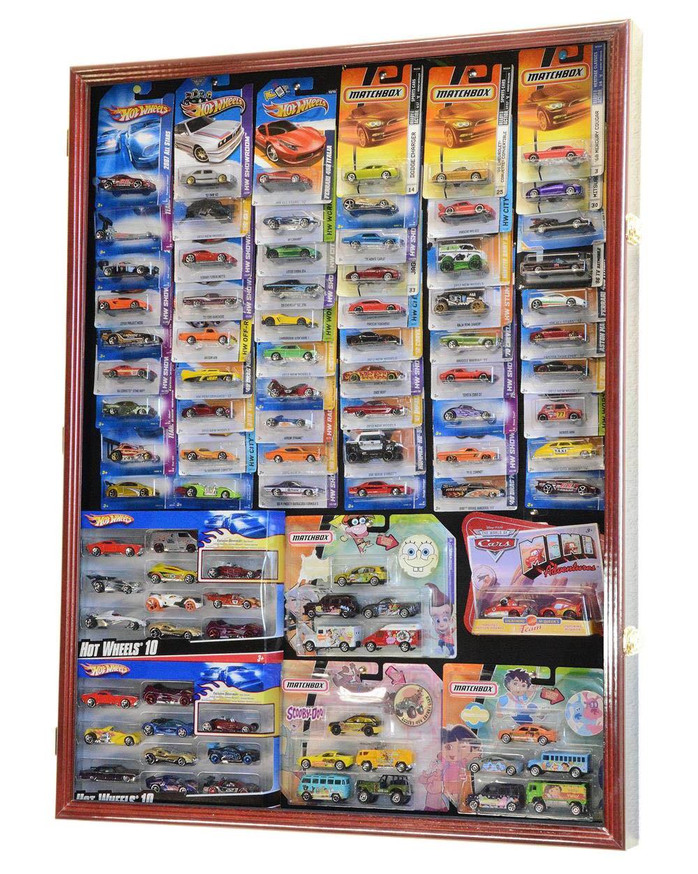 hot wheels card display case 1/64 Diecast / Matchbox Display Case Cabinet Walnut