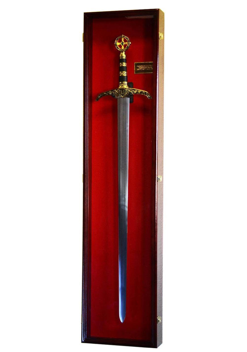 1 Long Sword Display Case Cabinet - Cherry Red Background - sfDisplay.com