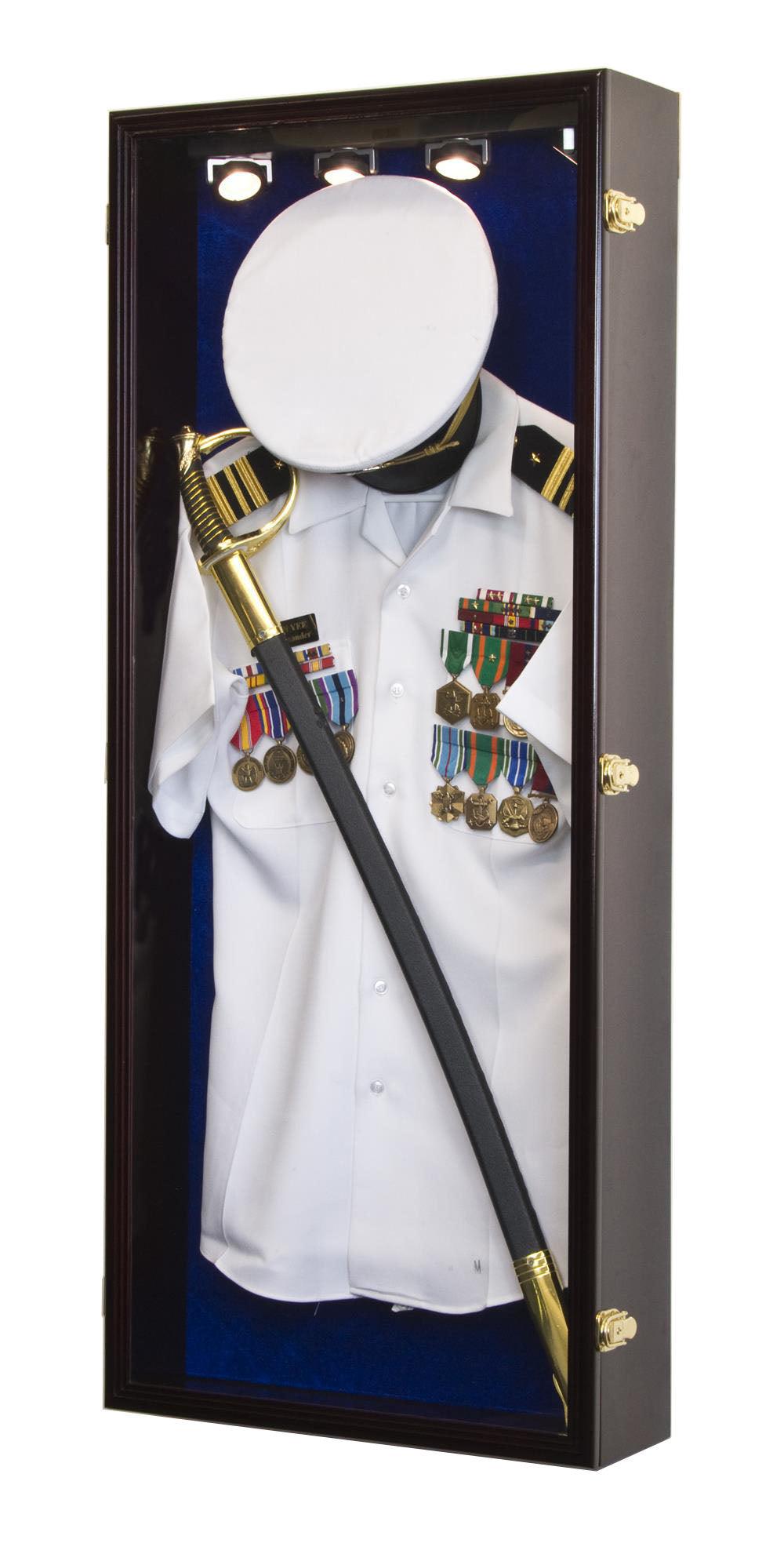 Military Shadow Box Display Case Cabinet Walnut / Red