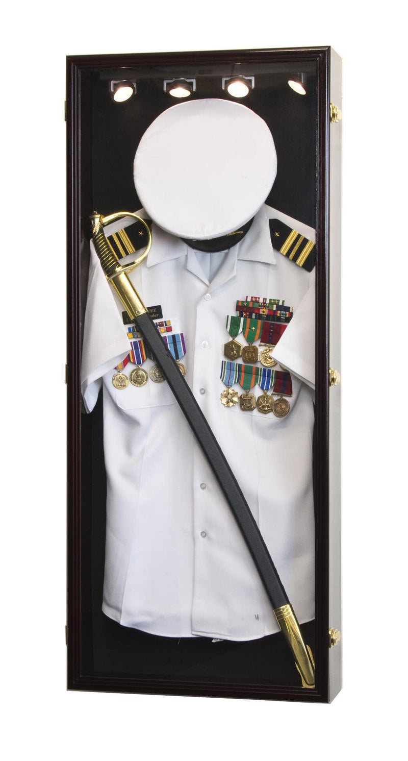 Military Shadow Box Display Case Cabinet Walnut / Red