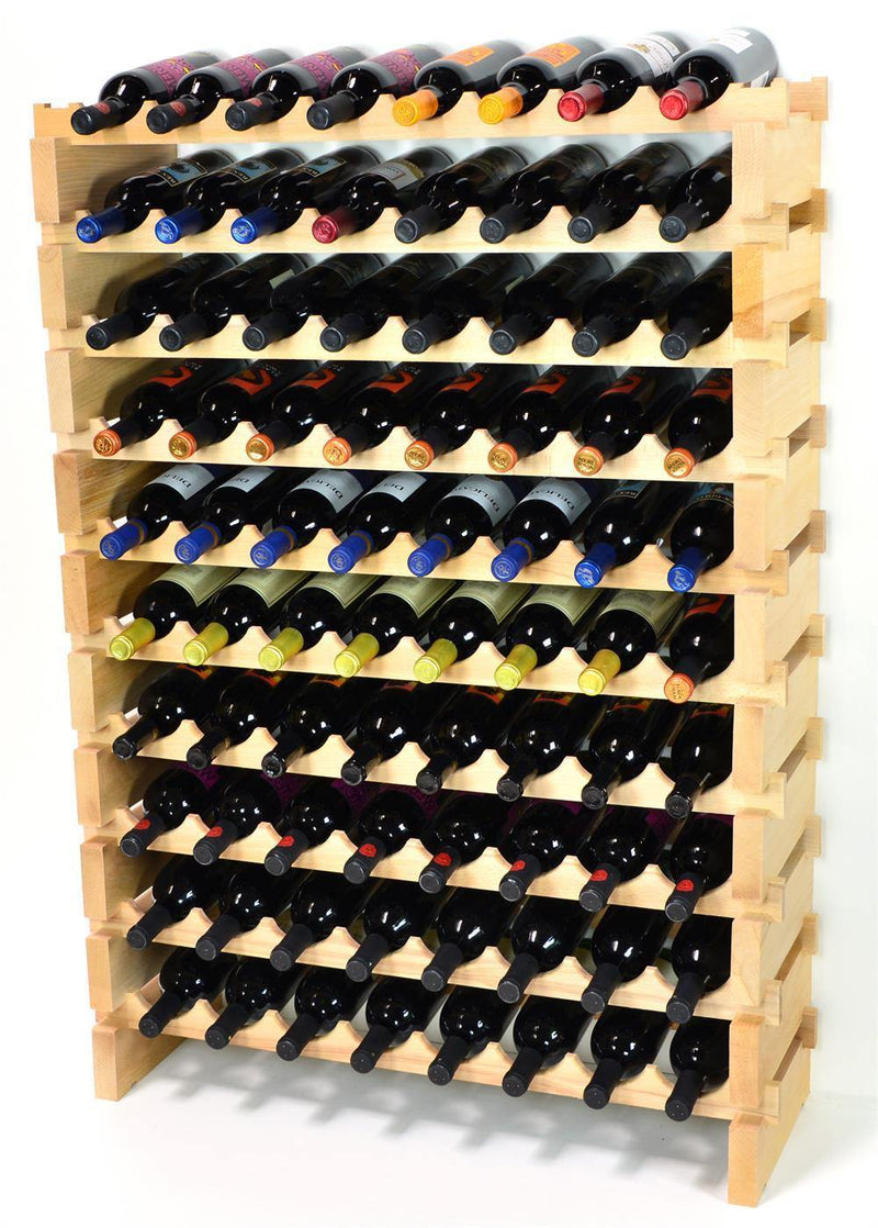 8X Bottles Beech Hardwood Modular Wine Rack Stackable (8 Bottles per Row) - sfDisplay.com