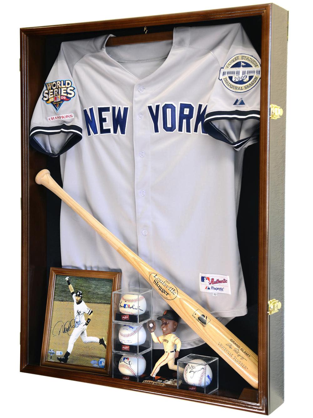 dress blues display case Extra Deep Jersey Display Case Cabinet Shadowbox Oak / Black